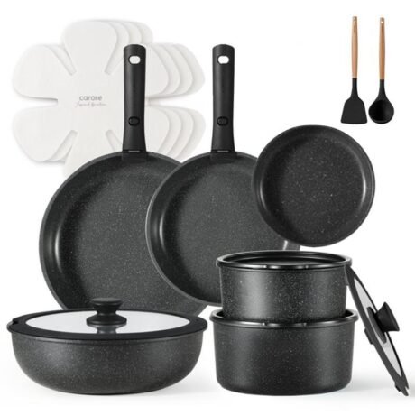 18pcs Detachable Handle Nonstick Cookware Set, Blue/Green/Black/Taupe/White, Pots and Pans, Oven safe Frying Pan, Dishwasher Safe
